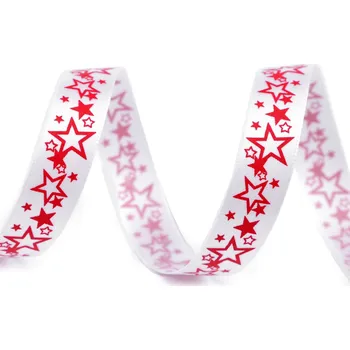 Stuha Vánoční saténová stuha hvězdy, santa šíře 16 mm bílá 22.5 m