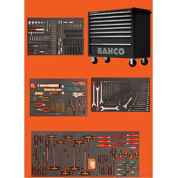 A_Bahco Dílenský mobilní vozík, 40", 8 zásuvek, černý,cca 290ks nářadí v 4 modulech