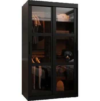 Šatní skříň Šatní skřín s posuvnými dveřmi a LED světlem DOME 100cm černá