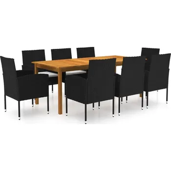 9dílný zahradní jídelní set černý Černý 3067929