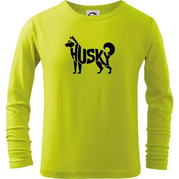 Chlapecké oblečení Husky nápis v těle - Triko dětské Long Sleeve - 134 cm/8 let ( Limetková )