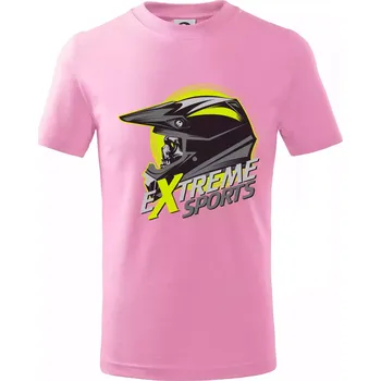 Chlapecké tričko Motocross extreme sports helma - Tričko dětské bavlněné - 104-110cm / 3-4 roky ( Růžová )