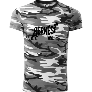 Pánské tričko Bernese Mountain Dog nápis v těle - Army CAMOUFLAGE - XS ( Šedý maskáč )