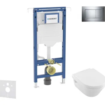 GEBERIT - Duofix Set předstěnové instalace, klozetu a sedátka Villeroy Boch, tlačítka Sigma30, DirectFlush, SoftClose, CeramicPlus, lesklý chrom/chrom mat SANI11CK1107