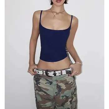 přiléhavé tílko top z jemné látky na léto Barva: Tmavě Modrá, Velikost: XS