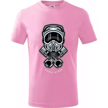 Chlapecké tričko Cross rider písty helma - Tričko dětské bavlněné - 146 cm/10 let ( Růžová )