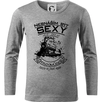 Chlapecké tričko Nesnáším být sexy - strojvůdce - Triko dětské Long Sleeve - 104-110cm / 3-4 roky ( Tmavě šedý melír )