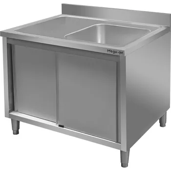 Nerezový dřez Nerezový stůl s dřezem na pravé straně a skříňkou, 100x70x85 cm