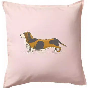 Polštář Vintage basset - Polštář 50x50 - 50x50 - Včetně výplně ( Světle růžová )