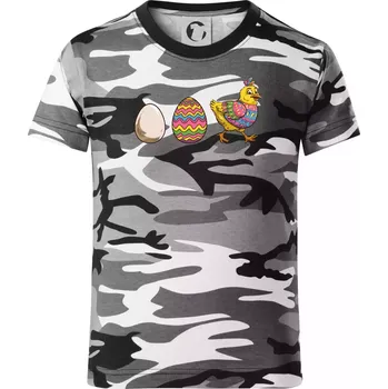 Chlapecké tričko Evoluce vajíčka - velikonoce - slepice - Dětské maskáčové triko - 134 cm/8 let ( Šedý maskáč )