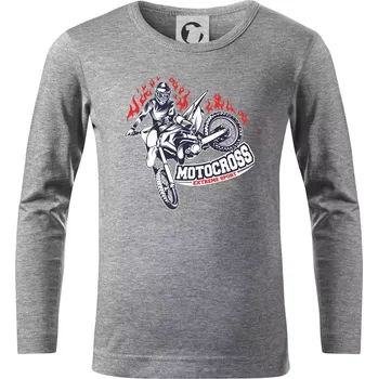 Chlapecké tričko Motocross extreme sport fire - Triko dětské Long Sleeve - 122 cm/6 let ( Tmavě šedý melír )