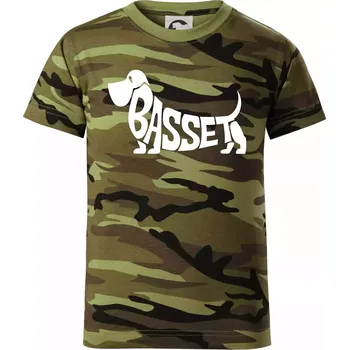Chlapecké tričko Basset nápis v těle - Dětské maskáčové triko - 104-110cm / 3-4 roky ( Zelený maskáč )