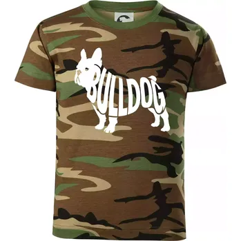 Bulldog nápis v těle - Dětské maskáčové triko - 104-110cm / 3-4 roky ( Hnědý maskáč )