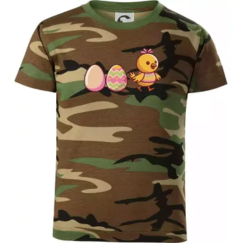 Evoluce vajíčka - velikonoce - kuře - Dětské maskáčové triko - 104-110cm / 3-4 roky ( Hnědý maskáč )