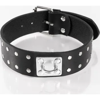 Pánské erotické prádlo Whips Primal Bond Double Studded Collar Large Black, kožený obojek pro obvod 38–47 cm