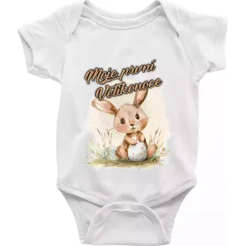 Kojenecké oblečení Moje první velikonoce zajíček hnědý - Body kojenecké s krátkým rukávem - Krátký r. do 3 měs ( Bílá )