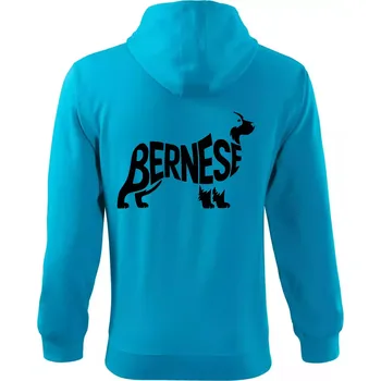 Pánská mikina Bernese Mountain Dog nápis v těle - Mikina s kapucí na zip trendy zipper - S ( Světlý tyrkys )