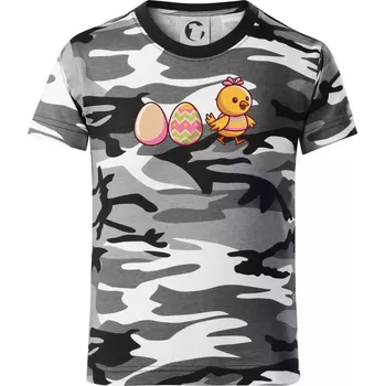 Chlapecké tričko Evoluce vajíčka - velikonoce - kuře - Dětské maskáčové triko - 104-110cm / 3-4 roky ( Šedý maskáč )