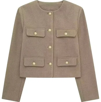 Dámské sako jarní sako s knoflíky a kapsami ve vintage stylu pro ženy Barva: Zelená, Velikost: S