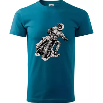Pánské tričko Motorkář bokem - Klasické pánské triko vyšší gramáže - M ( Petrolejová )