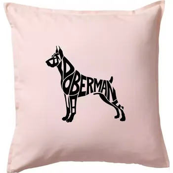 Polštář Doberman - nápis v tělě - Polštář 50x50 - 50x50 - Pouze potah ( Světle růžová )