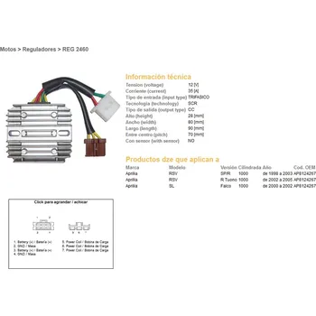 Elektroinstalace pro motocykl DZE regulátor napětí APRILIA RSV 1000R TUONO 02-05; RSV 1000SP/R 98-03; SL 1000 FALCO 00-02 (35A) 7 kabelů (ESR912) (DZE regulátor napětí APRILIA RSV 1000R TUONO 02-05; RSV 1000SP/R 98-03; SL 1000 FALCO 00-02 (35A) 7 kabelů (ESR912))