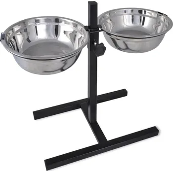 Umělá líheň vidaXL Nastavitelný stojan s nerezovými miskami pro krmení psů - 2 x 4,1 L [170093]