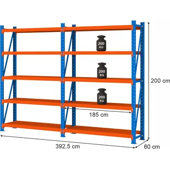 Skladový kontejner Mobler Skladový regál s 10 policemi FORTIS LIGHT 200x392,5x60 cm sada (2 moduly)