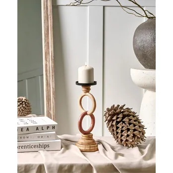 Svícen Svícen vícebarevný borovicové dřevo pro sloupovou svíčku moderní styl dekorace doplňky Beliani