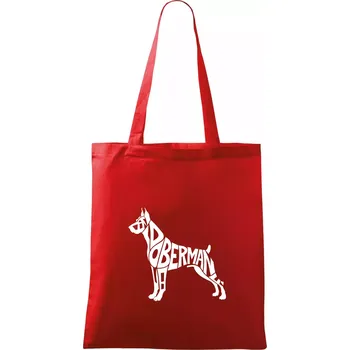 Nákupní taška Doberman - nápis v tělě - Taška bavlněná - 42 x 38 cm ( Červená )