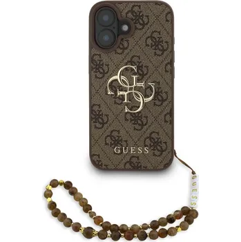Náhradní kryt pro mobilní telefon Guess PU 4G Metal Logo Strap zadní kryt pro iPhone 16 Brown
