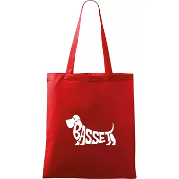 Nákupní taška Basset nápis v těle - Taška bavlněná - 42 x 38 cm ( Červená )