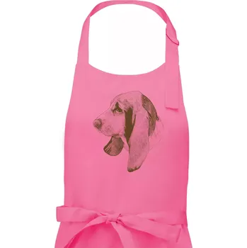 Kuchyňská zástěra Basset - kreslená hlava - Dámská zástěra na vaření - Univerzální velikost ( Růžová )