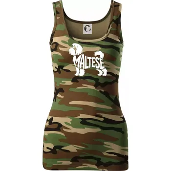 Dámské tričko Maltézský psík nápis v těle - Dámské Maskáčové tílko - S ( Hnědý maskáč )