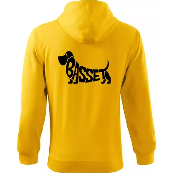 Pánská mikina Basset nápis v těle - Mikina s kapucí na zip trendy zipper - 2XL ( Žlutá )