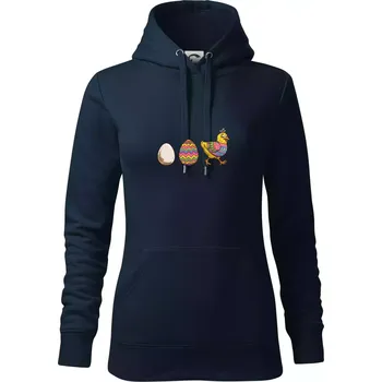 Dámská mikina Evoluce vajíčka - velikonoce - slepice - Mikina dámská Cape s kapucí - L ( Námořní modrá (velmi tmavá - téměř černá) )