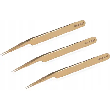 Kosmetická pinzeta Aba Group Pinzeta na řasy bodová zahnutá zlatá S-172-B sada 3 kusů