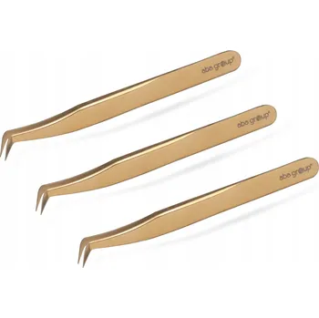 Kosmetická pinzeta Aba Group Pinzeta na řasy Volume zahnutá zlatá 11cm AD-3035 sada 3 ks