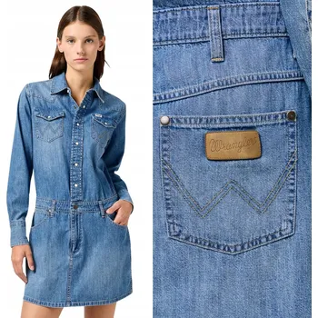 Dámské šaty Wrangler DENIM DRESS Ultra Marine, vypasované džínové šaty na léto, velikost M