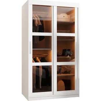 Šatní skříň Šatní skřín s posuvnými dveřmi a LED světlem DOME 100cm bílá