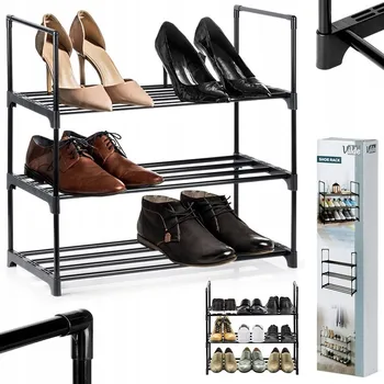 regál Regál na boty kovový černý 3-patrový 57x28x55 cm