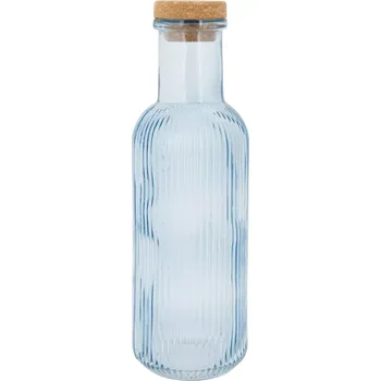 Skleněná lahev Raya s korkovým uzávěrem, obsah: 1,00 litru, výška: 275 mm, průměr: 90 mm, modrá
