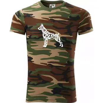 Pánské tričko Doberman - nápis v tělě - Army CAMOUFLAGE - XL ( Hnědý maskáč )