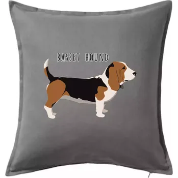 Polštář Basset hound pes s nápisem - Polštář 50x50 - 50x50 - Pouze potah ( Tmavě šedý melír )