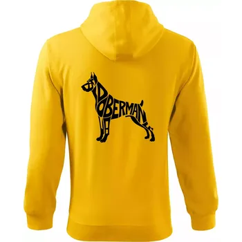 Pánská mikina Doberman - nápis v tělě - Mikina s kapucí na zip trendy zipper - M ( Žlutá )
