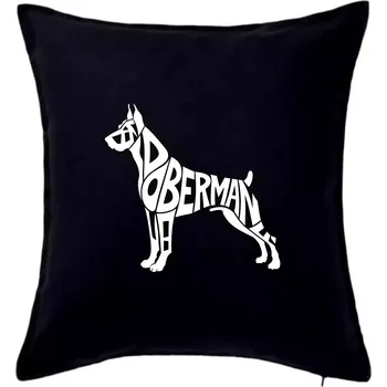 Polštář Doberman - nápis v tělě - Polštář 50x50 - 50x50 - Pouze potah ( Černá )