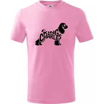 Kavalír king Charles španěl nápis v těle - Tričko dětské bavlněné - 158 cm/12 let ( Růžová )