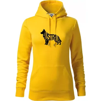 Dámská mikina Australský Ovčák - nápis v těle - Mikina dámská Cape s kapucí - XS ( Žlutá )
