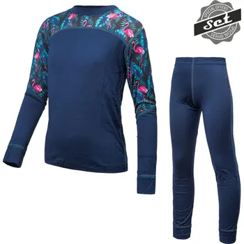 SENSOR MERINO IMPRESS SET dětský triko dl.rukáv + spodky deep blue/floral 110