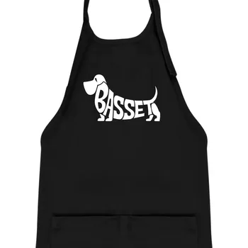 Kuchyňská zástěra Basset nápis v těle - Dětská zástěra na vaření - Univerzální velikost ( Černá )